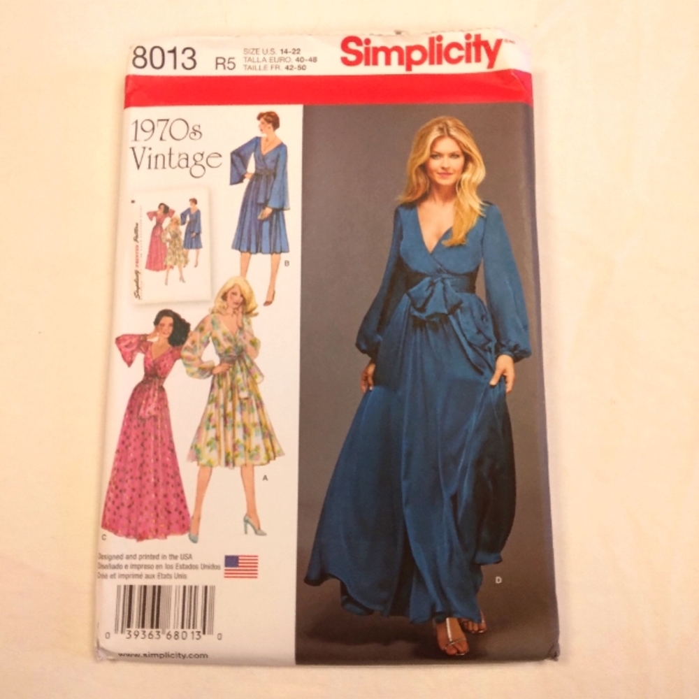 Simplicity 8013 Vintage 1970s Lined Dress, 2 lengths, Sz 14-22